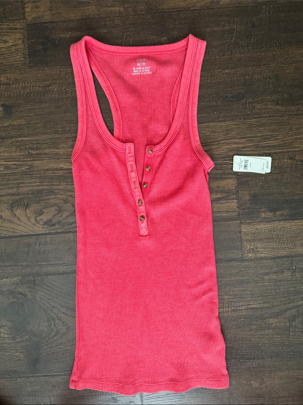aerie Coral Ribbed Henley Tank